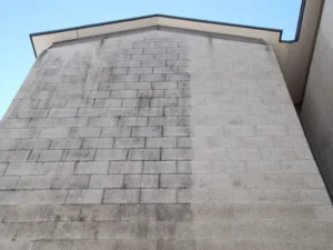 Vorher: Verschmutzte Fassade mit Ablagerungen